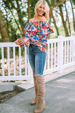 Load image into Gallery viewer, Floral Print Ruffled Off Shoulder Blouse