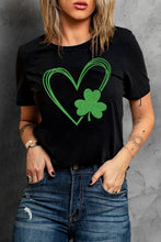 Load image into Gallery viewer, Clover Heart Shaped Print O-neck Short Sleeve Tee