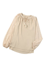 Load image into Gallery viewer, Beige Leopard Mesh Bubble Sleeve Split Neck Blouse