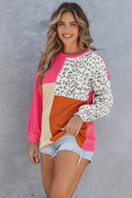 Load image into Gallery viewer, Leopard Patchwork Color Block Ribbed Long Sleeve Top