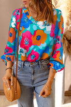 Load image into Gallery viewer, Multicolor Floral Print V Neck 3/4 Sleeve Blouse