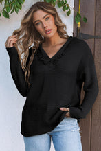 Load image into Gallery viewer, V Neck Ribbed Drop Shoulder Hooded Sweater