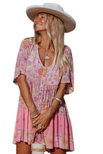 Load image into Gallery viewer, Multicolor Hibiscus Floral Print Ruffle Mini Dress