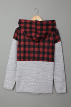 Load image into Gallery viewer, Plaid Splicing Pocketed Gray Hoodie