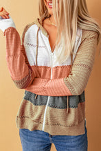 Load image into Gallery viewer, Multicolor Zipped Front Colorblock Hollow-out Knit Hoodie