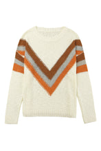 Load image into Gallery viewer, Beige Chevron Striped Drop Shoulder Sweater