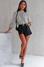 Load image into Gallery viewer, Khaki Frilled Neck 3/4 Sleeves Cheetah Blouse