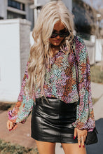 Load image into Gallery viewer, Multicolor Vibrant Floral Tie V Neck Puff Sleeve Blouse