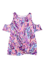 Load image into Gallery viewer, Multicolor Lavender Floral Print Cold Shoulder Blouse