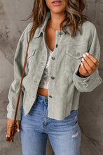 Load image into Gallery viewer, Raw Hem Flap Pockets Cropped Corduroy Jacket