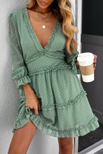 Load image into Gallery viewer, Layered Ruffled Open Back Puff Sleeve Swiss Dot Mini Dress