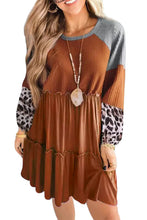 Load image into Gallery viewer, Waffle Knit Leopard Patchwork Long Sleeve Dress