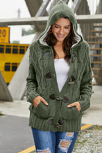 Load image into Gallery viewer, Army Green Fur Hood Horn Button Sweater Cardigan