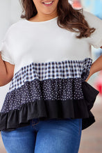 Load image into Gallery viewer, Plaid Dot Ruffled Plus Size Babydoll Top