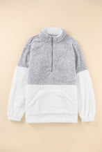 Load image into Gallery viewer, Grey White Zip Neck Oversize Fluffy Fleece Pullover