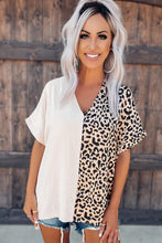 Load image into Gallery viewer, Khaki Contrast Leopard Color Block Blouse