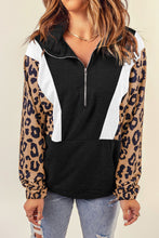 Load image into Gallery viewer, Pocketed Half Zip Leopard Pullover Sweatshirt