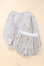 Load image into Gallery viewer, Plush Star Pattern Long Sleeve Pullover and Shorts Lounge Set