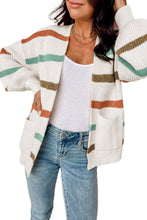Load image into Gallery viewer, Beige Drop Shoulder Pocketed Stripe Sweater Cardigan