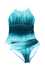 Load image into Gallery viewer, Oceanic Gradient Color Peekaboo Halter Tankini Swimsuit