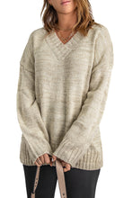Load image into Gallery viewer, Khaki V neck Drop Shoulder Knitted Sweater