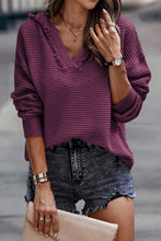 Load image into Gallery viewer, V Neck Ribbed Drop Shoulder Hooded Sweater