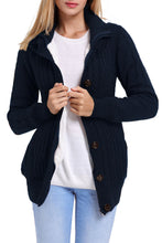 Load image into Gallery viewer, Navy Blue Long Sleeve Button-up Hooded Cardigans