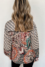 Load image into Gallery viewer, Black Black Mixed Floral Geometric Print Ruffled Long Sleeve Blouse