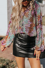 Load image into Gallery viewer, Multicolor Vibrant Floral Tie V Neck Puff Sleeve Blouse