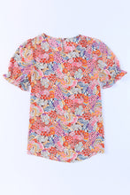 Load image into Gallery viewer, Multicolor Mix Floral Pattern Bubble Sleeve Blouse
