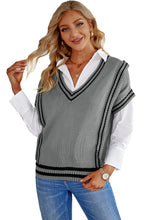 Load image into Gallery viewer, V Neck Contrast Stripes Trims Short Sleeve Sweater