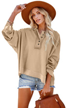 Load image into Gallery viewer, Khaki Casual Button Solid Patchwork Trim Hoodie