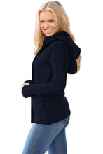 Load image into Gallery viewer, Navy Blue Long Sleeve Button-up Hooded Cardigans