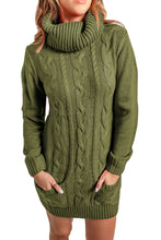 Load image into Gallery viewer, Olive Cowl Neck Cable Knit Sweater Dress