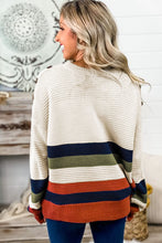 Load image into Gallery viewer, Buttoned Shoulder Drop Shoulder Striped Sweater