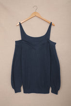 Load image into Gallery viewer, Dark Blue Dew Shoulder Juliette Knitted Sweater
