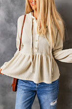 Load image into Gallery viewer, Waffle Knit Buttons Ruffled Hooded Top