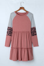 Load image into Gallery viewer, Striped Leopard Patchwork Long Sleeve Mini Dress