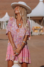 Load image into Gallery viewer, Multicolor Hibiscus Floral Print Ruffle Mini Dress