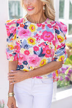 Load image into Gallery viewer, Ruched Puff Sleeve Floral Blouse