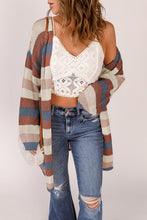 Load image into Gallery viewer, Striped Color Block Hollowed Knit Cardigan