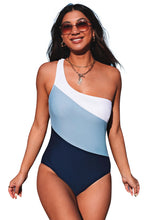 Load image into Gallery viewer, Color Block One Shoulder Backless One-piece Swimwear