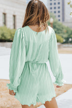 Load image into Gallery viewer, Pleated Ruffled Tie Waist Buttons V Neck Romper