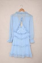 Load image into Gallery viewer, Layered Ruffled Open Back Puff Sleeve Swiss Dot Mini Dress