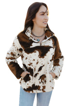Load image into Gallery viewer, Zip Collar Cow Print Fleece Sweatshirt