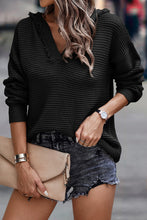 Load image into Gallery viewer, V Neck Ribbed Drop Shoulder Hooded Sweater