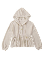 Load image into Gallery viewer, Waffle Knit Buttons Ruffled Hooded Top