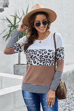 Load image into Gallery viewer, Stripes Leopard Splicing Colorblock Long Sleeve Top