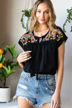 Load image into Gallery viewer, Geometric Floret Embroidered Short Sleeve Blouse