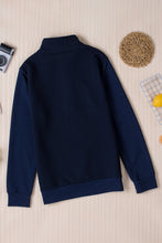 Load image into Gallery viewer, Navy Stand Neck Waffle Zip up Sweatshirt